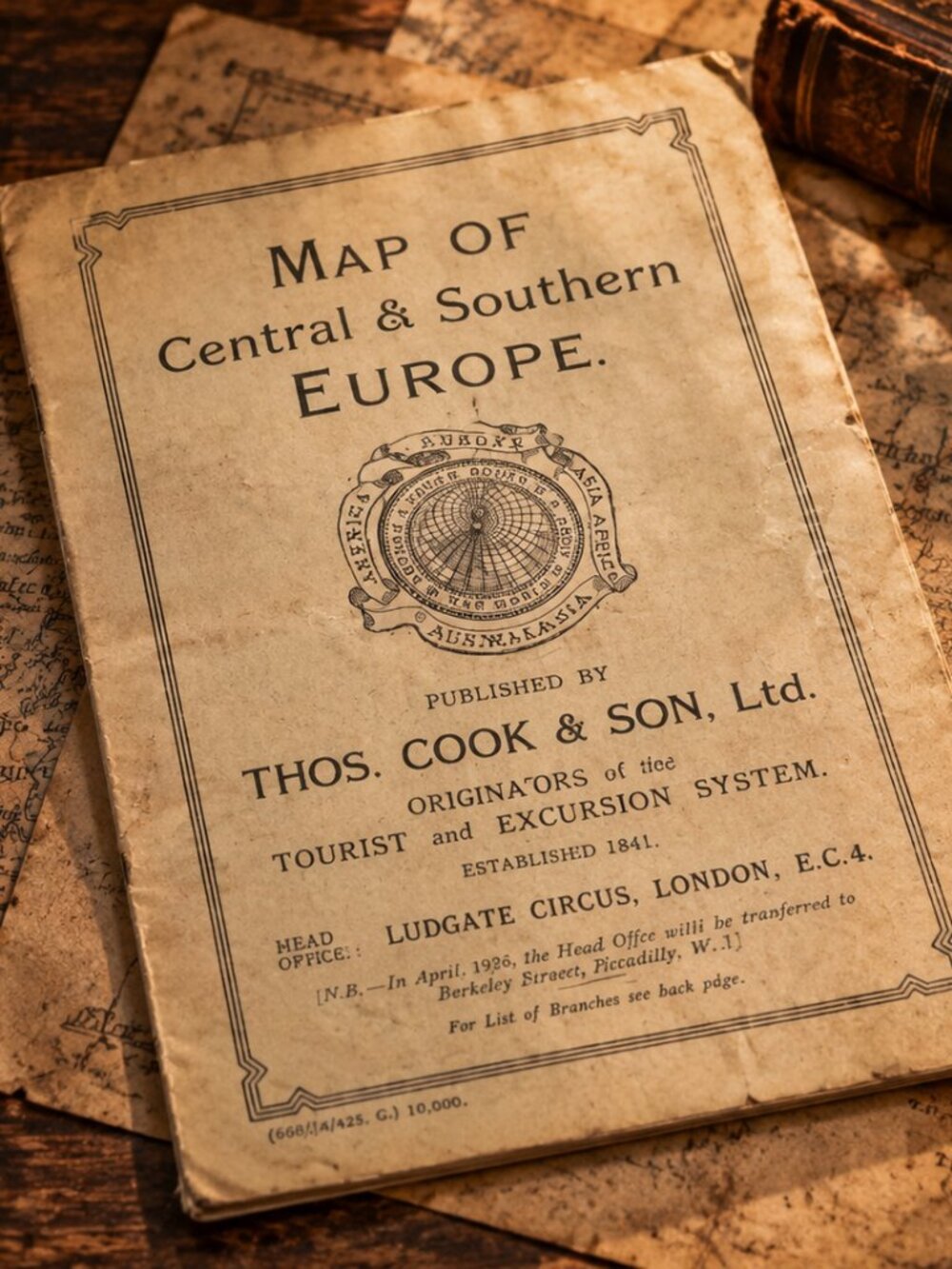 Vintage 1926 Thomas Cook Map of Central & Southern Europe Travel Map